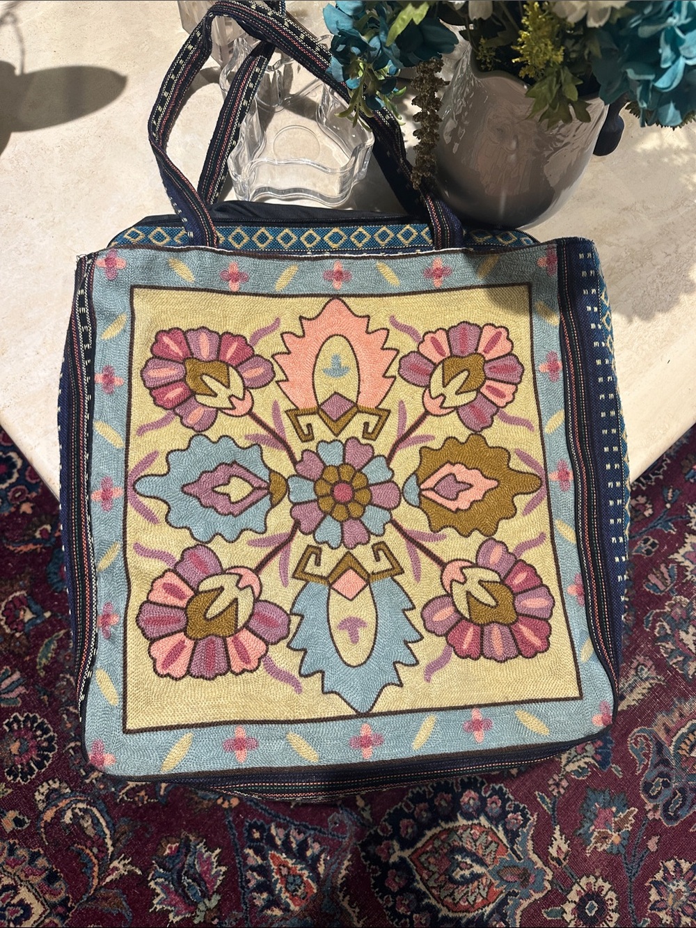 Floral Tapestry Tote Bag in Pastel Multicolor